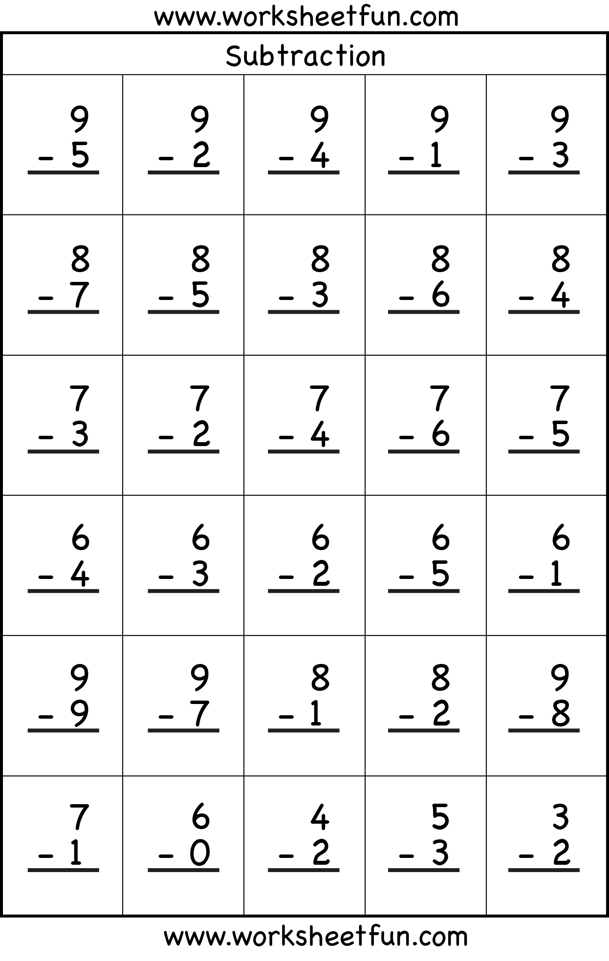Fun printable subtraction worksheet for early learners with equations to solve